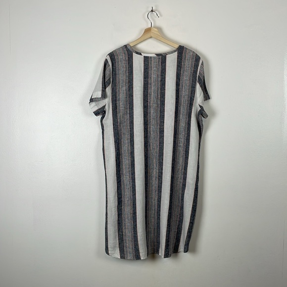 Loft Outlet Linen Blend Short Sleeve V Neck Striped Pullover Women L Shirt Dress - Picture 4 of 9